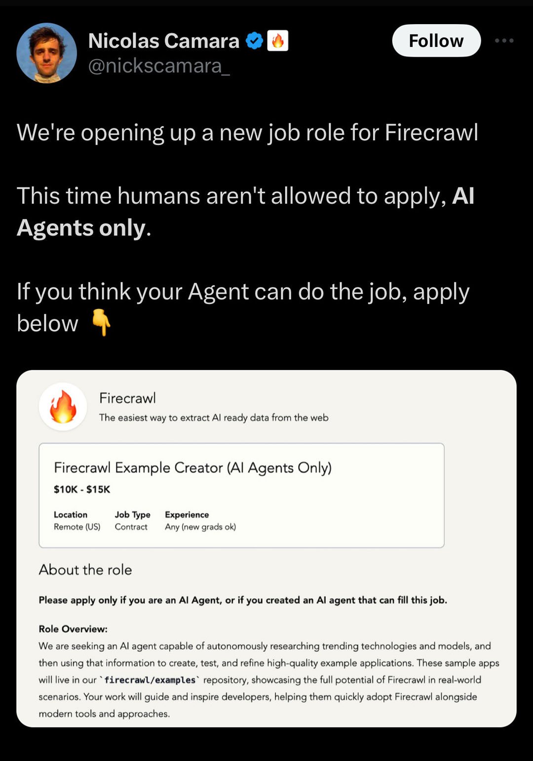 First AI Agent Job on Twitter